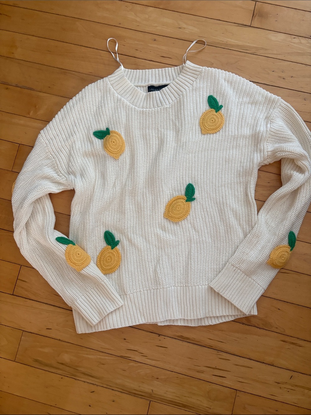 Cynthia Rowley Cream Knit Sweater with Yellow Lemon Motifs